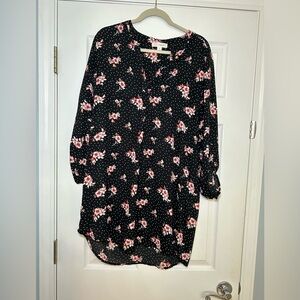 Timing Black Sheer Floral Dot Peasant Blouse
